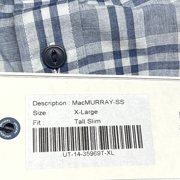 UNTUCKit MacMurray Shirt Mens XLT Tall Slim Blue Short Sleeve Button Up Cotton - Picture 7 of 9